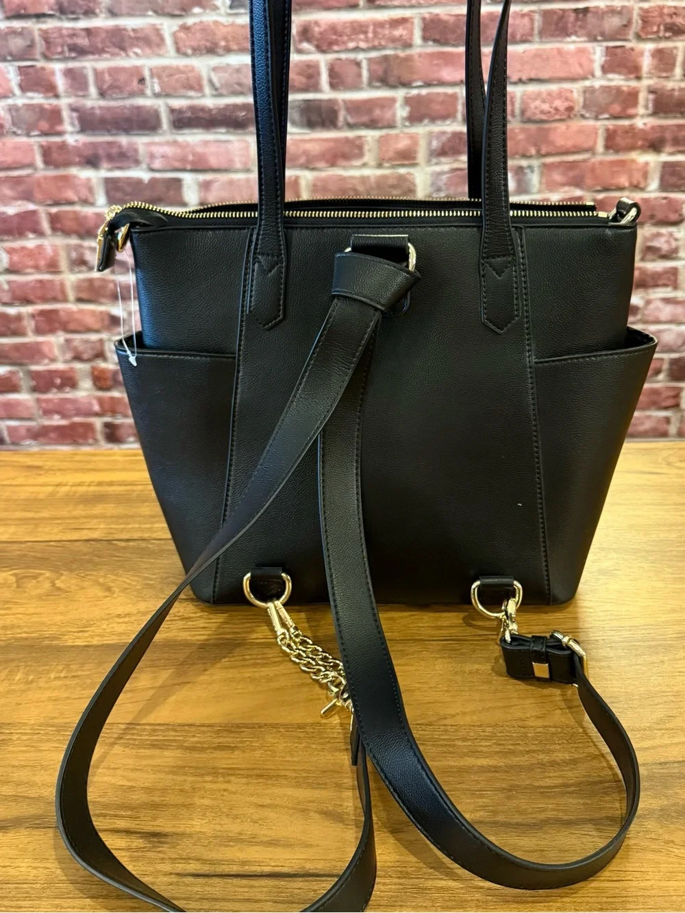 Black Leather Baby Diaper Bag Backpack Tote
